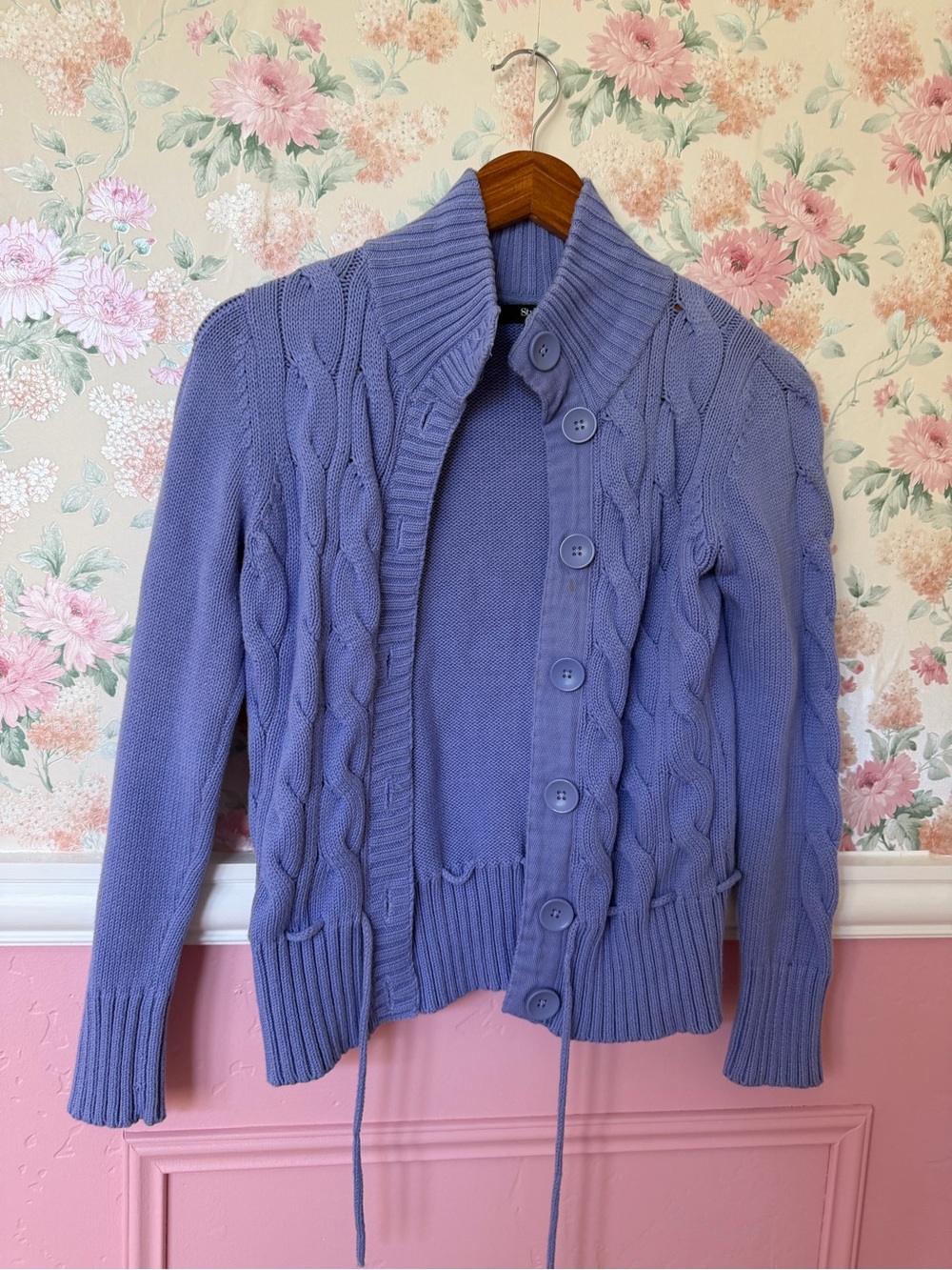 Vintage 2k Style & Co. Lavender Cable Knit Button-Front Cardigan